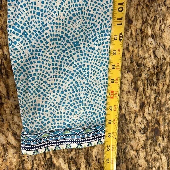Foxcroft Border Trim Cotton Wrinkle Free Tunic Top In Lagoon Multi Size 18 - Picture 3 of 9